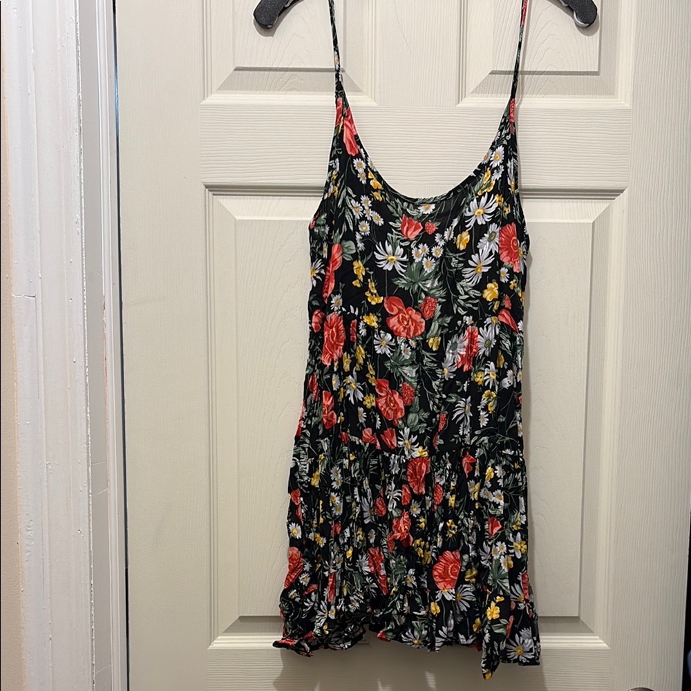 Brandy Melville Black Floral Sleeveless Spaghetti Dress Swimsuit coverup
